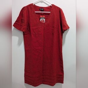 Nicole Miller Dress Women Medium Red Floral Linen Blend Tiered Hem Original